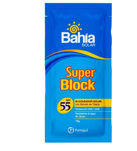 BLOQUEADOR SOLAR 55 FPS SUPER BLOCK BAHIA DISP 20 SACHETS X 10 GRS